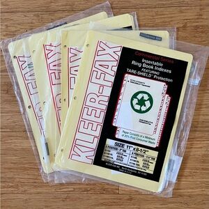 20 Kleer-Fax Commercial Series Insertable Ring Book Indexes Tare shield protect